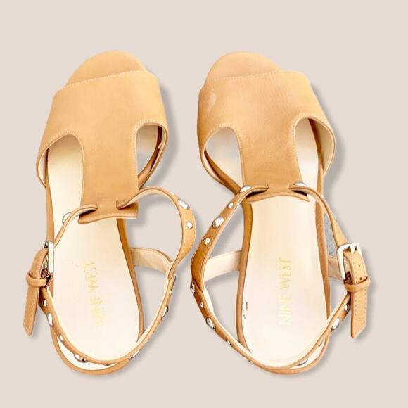 Nine West Galotie Studded Block Heel Sandals NW7 Tan Brown Size 7.5 M - Picture 10 of 14